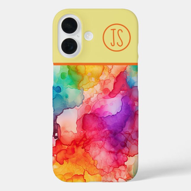 Coques Case-Mate iPhone Style Abstrait d'encre d'alcool Rainbow Monogramme (Verso)