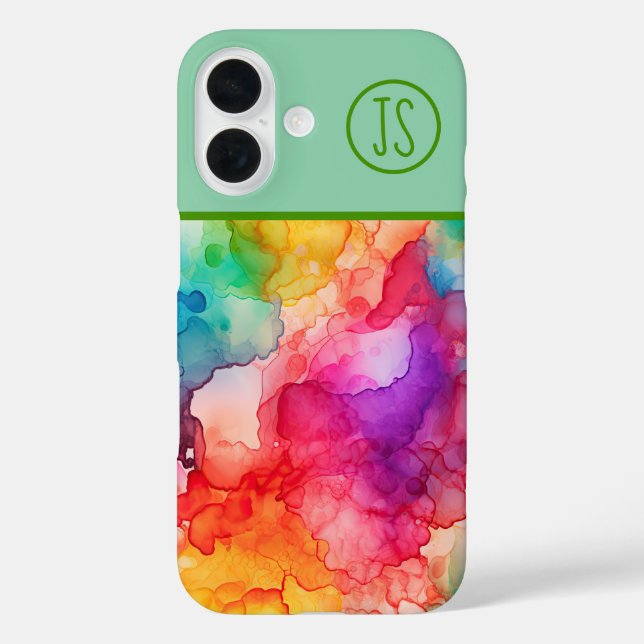 Coques Case-Mate iPhone Style Abstrait d'encre d'alcool Rainbow Monogramme (Verso)