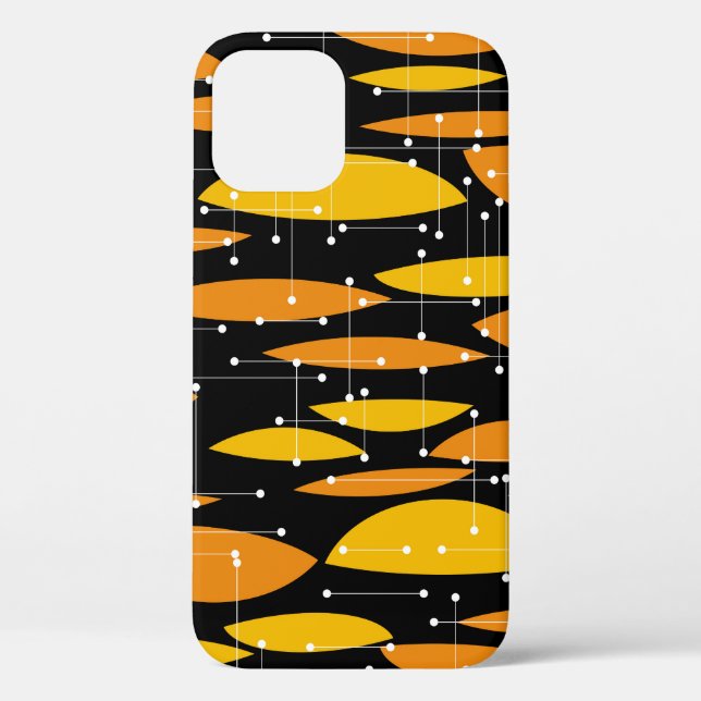 Coques Case-Mate iPhone Style atomique, motif géométrique noir orange. (Verso)