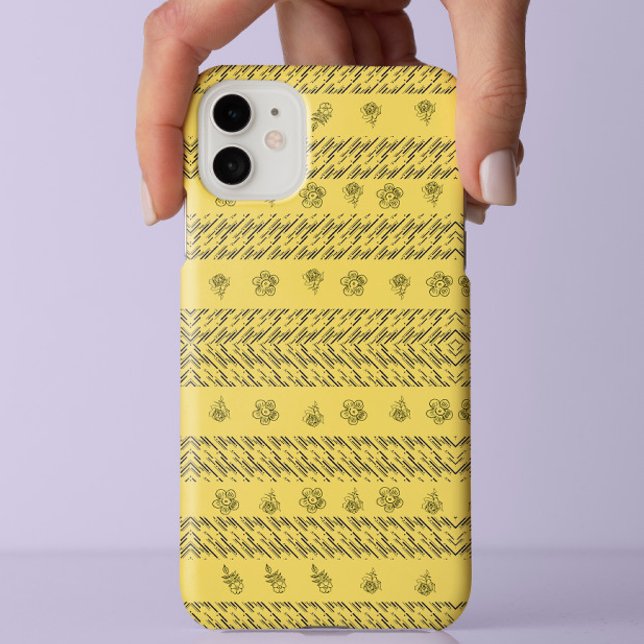 Coques Case-Mate iPhone Stylé bleu rayures noir Floral jaune esthétique (Créateur téléchargé)