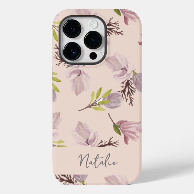 Coques Case-Mate iPhone Stylé Calligraphie monogramme rose motif floral (Verso)