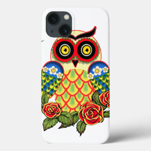 iPhone 13 Coque Style de hibou et de Mexicain de roses