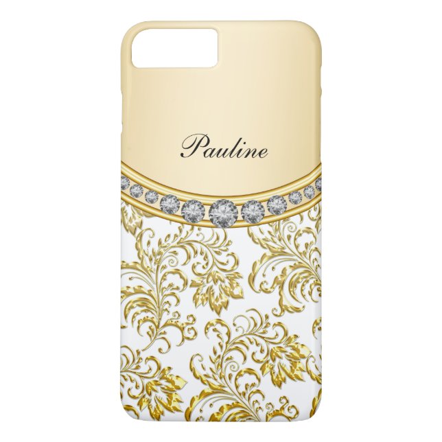 Coques Case-Mate iPhone Style de monogramme d'or classique (Dos)