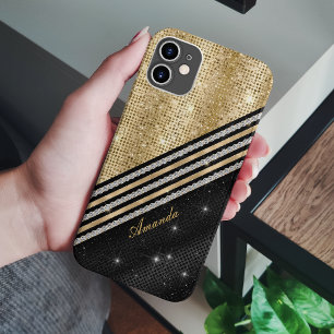 Case-Mate iPhone Case Stylé faux cristal or et noir Personnalisé C