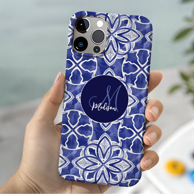 Coques Case-Mate iPhone Stylé girly bleu gris monogrammé initiales  (Créateur téléchargé)