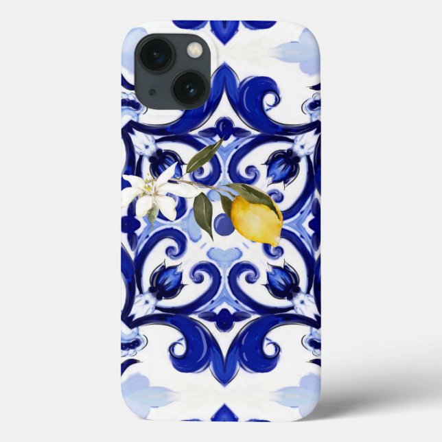 Coques Case-Mate iPhone style italien, carreaux, majolica, citron, impress (Verso)