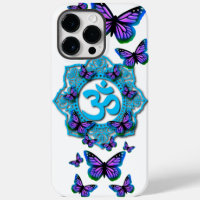 Style mandala bleu ohm avec papillons violets