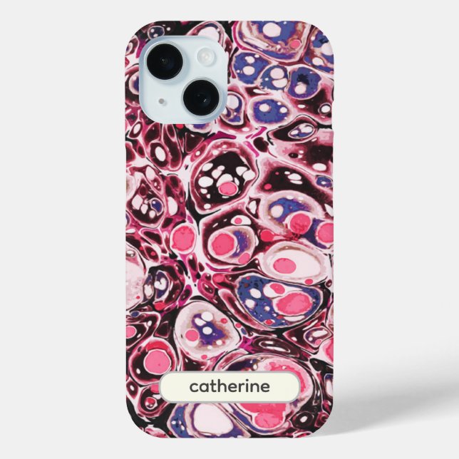 Coques Case-Mate iPhone Style moderne Abstrait rose bleu marbre Nom (Verso)