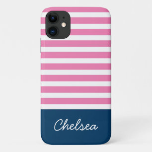 Case-Mate iPhone Case Stylé rose rayures Nom bleu