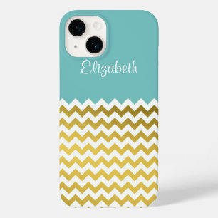 Coque Case-Mate iPhone Style Turquoise, Blanc et Or Chevron personnalisé