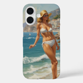 Coque Pour iPhone 16 Style vintage French Riviera Travel Beach Girl