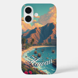 Coque Pour iPhone 16 Style vintage Hawaiian Travel Honolulu Mid-Pacific
