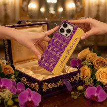 Stylish Golden Damask tourbillon floral sur violet