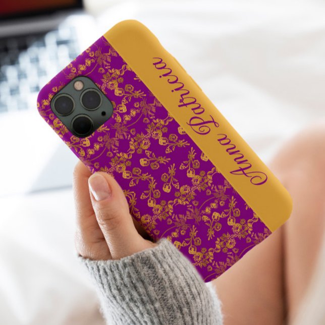 Coques Case-Mate iPhone Stylish Golden Damask tourbillon floral sur violet (Créateur téléchargé)