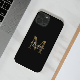 Coque iPhone 16 Pro Styliste Script Metallic Black Gold Monogramme