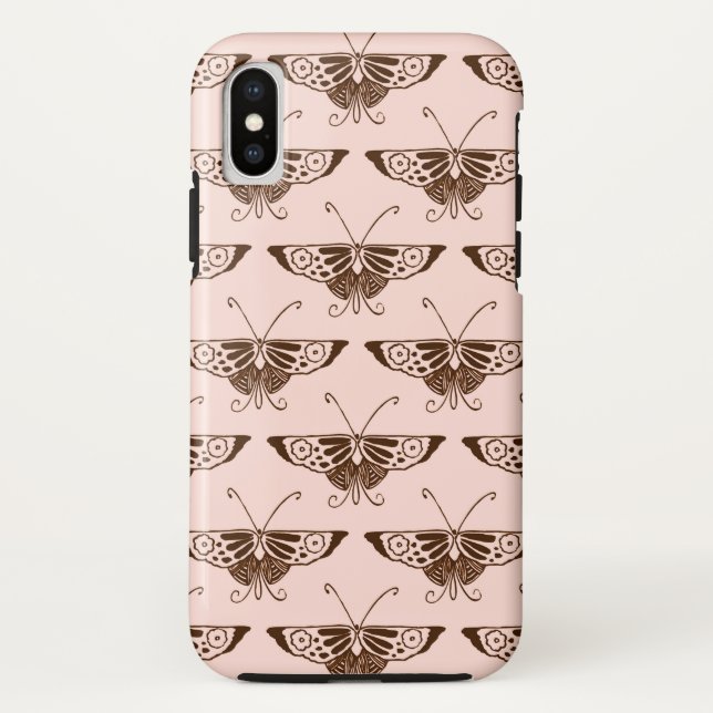 Coques Case-Mate iPhone Stylized art Deco butterfly - chocolate and peach (Dos)