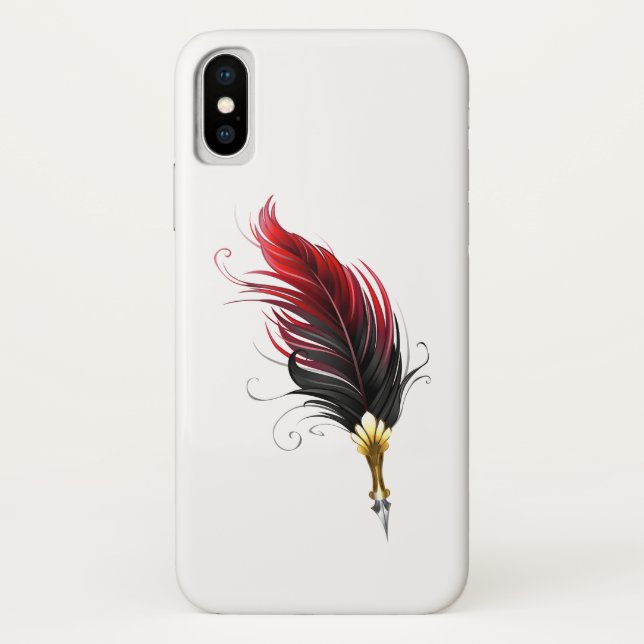 Coques Case-Mate iPhone Stylo rouge en plumes avec nib or (Dos)
