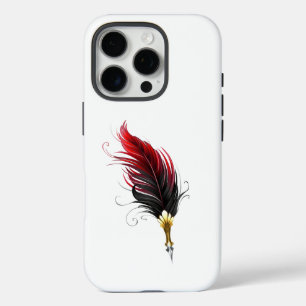 Coque iPhone 16 Pro Stylo rouge en plumes avec nib or