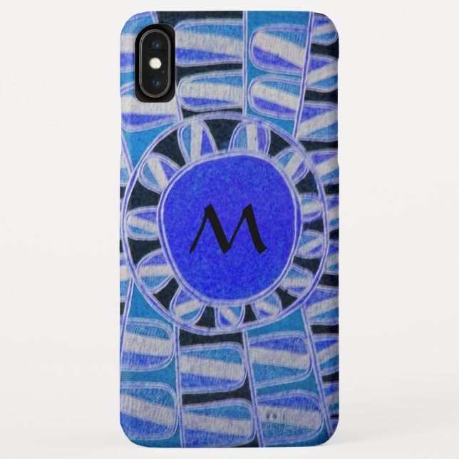 Coques Case-Mate iPhone SUN SOLAIRE ÉNERGIE MONOGRAMME Bleu Blanc Noir (Dos)