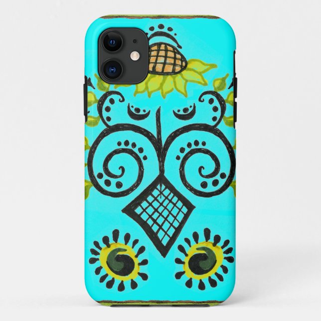 Coques Case-Mate iPhone Sunflower Folk Art Motif avec points (Dos)