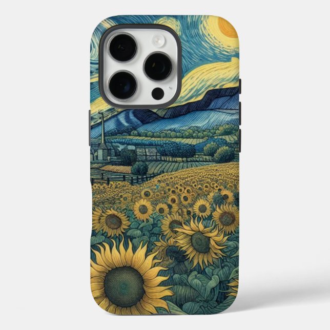 Coques Case-Mate iPhone Sunflower Meadow in the Starry Night (Verso)