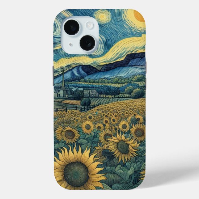 Coques Case-Mate iPhone Sunflower Meadow in the Starry Night (Verso)