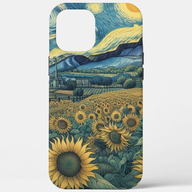Coques Case-Mate iPhone Sunflower Meadow in the Starry Night (Verso)