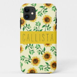 Case-Mate iPhone Case Sunny Pastel Yellow Sunflowers Feuille Monogramme