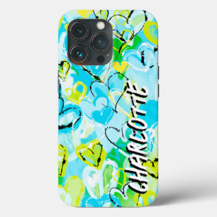 Case-Mate iPhone Case Sunny Sky Serenade : Coeurs de graffitis bleu jaun
