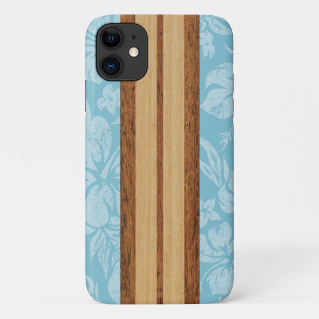 Coques Case-Mate iPhone Sunset Beach Faux Wood Surboard Hawaiian Aqua (Dos)