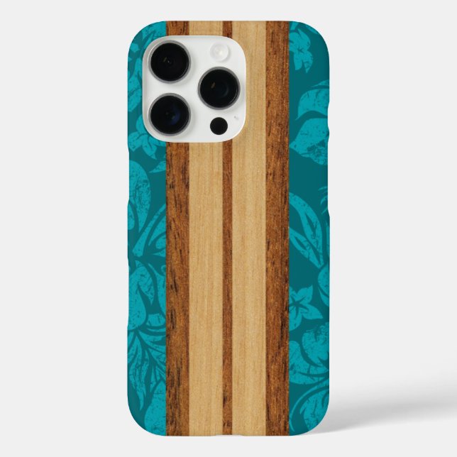 Coques Case-Mate iPhone Sunset Beach Faux Wood Surf board Hawaiian Turquoi (Verso)