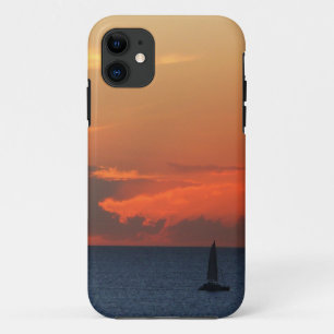 Coque iPhone 11 Sunset Clouds and Sailboat Seascape