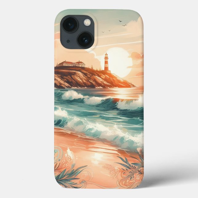 Coques Case-Mate iPhone Sunset Lighthouse Ocean Beach Boho Floral (Verso)