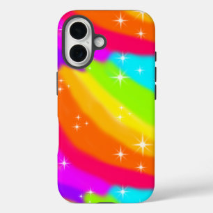 Coque Pour iPhone 16 Super brillant Neon arc-en-ciel éclatants