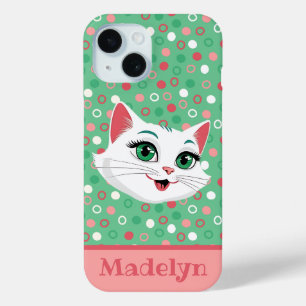Coque Case-Mate iPhone Super mignon Chat Cartoon rose et vert menthe