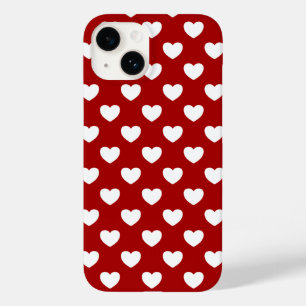 Coque Pour iPhone 14 Super Mignonne Coeurs Rouge Et Blanc Style Pois