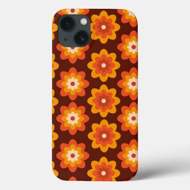 Coques Case-Mate iPhone Super Retro les années 70 Boho Hippie Orange Fleur (Verso)