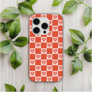 Coque Case-Mate iPhone Super Retro Romantique Amour Coeur rouge Checkerbo