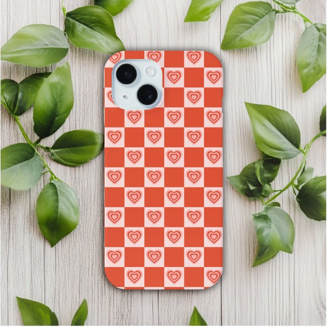 Coques Case-Mate iPhone Super Retro Romantique Amour Coeur rouge Checkerbo (Créateur téléchargé)