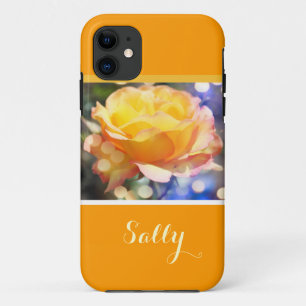 Coque iPhone 11 Superbe, élégante rose jaune, avec nom