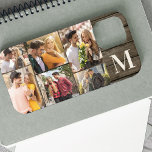 Case-Mate iPhone Case Superdimensionné Initial 6 Photo Collage Bois rust<br><div class="desc">Monogrammed coque iphone avec collage photo horizontal, que vous pouvez personnaliser avec 6 de vos photos préférées et votre initiale. Le modèle est configuré pour vous permettre d'ajouter vos photos, qui sont affichées en formats paysage, carré / instagram et portrait. Le design a un arrière-plan rustique en bois foncé avec...</div>