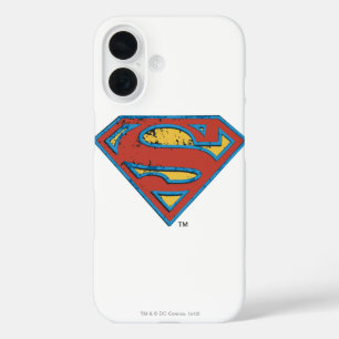 Coques iPhone 16 Superman S-Shield  Logo de Grunge de plan bleu