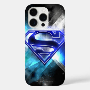 Coque iPhone 16 Pro Superman Stylisé Logo en cristal bleu blanc