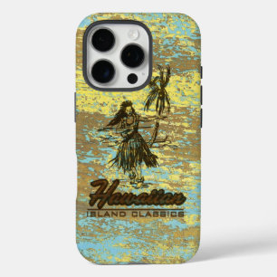 Coque iPhone 16 Pro Surf Shack Hawaiian Faux Wood Surf board Jaune