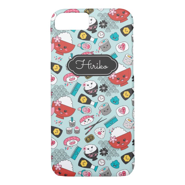 Coques Case-Mate iPhone Sushi bleu kawaii personnalisé (Dos)