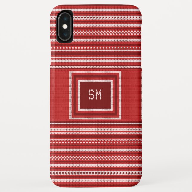 Coques Case-Mate iPhone Sweat Rouge Blanc Monogramme Noël (Dos)
