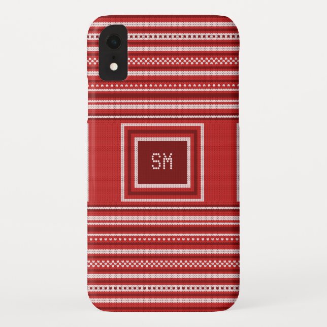 Coques Case-Mate iPhone Sweat Rouge Blanc Monogramme Noël (Dos)