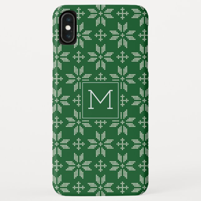 Coques Case-Mate iPhone Sweat Vert Blanc FairIsle Xmas Holiday Monogramme (Dos)
