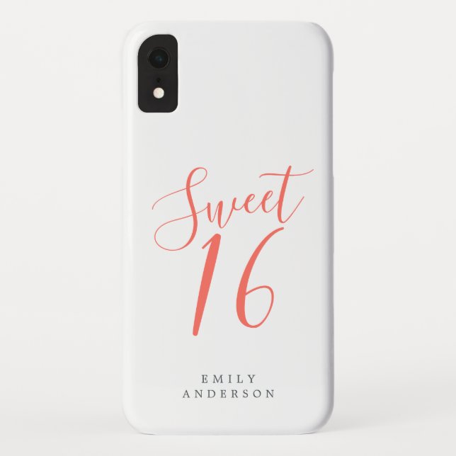 Coques Case-Mate iPhone Sweet 16 Coral Script Blanc 16e anniversaire (Dos)