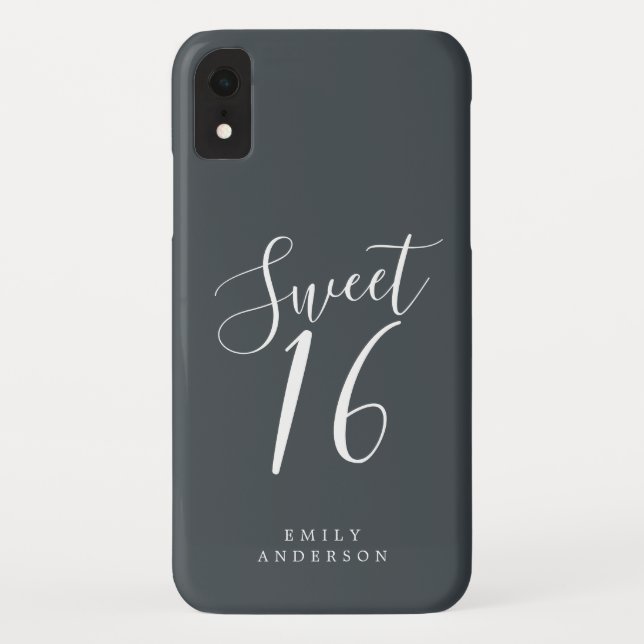 Coques Case-Mate iPhone Sweet 16 Script noir blanc 16e anniversaire (Dos)